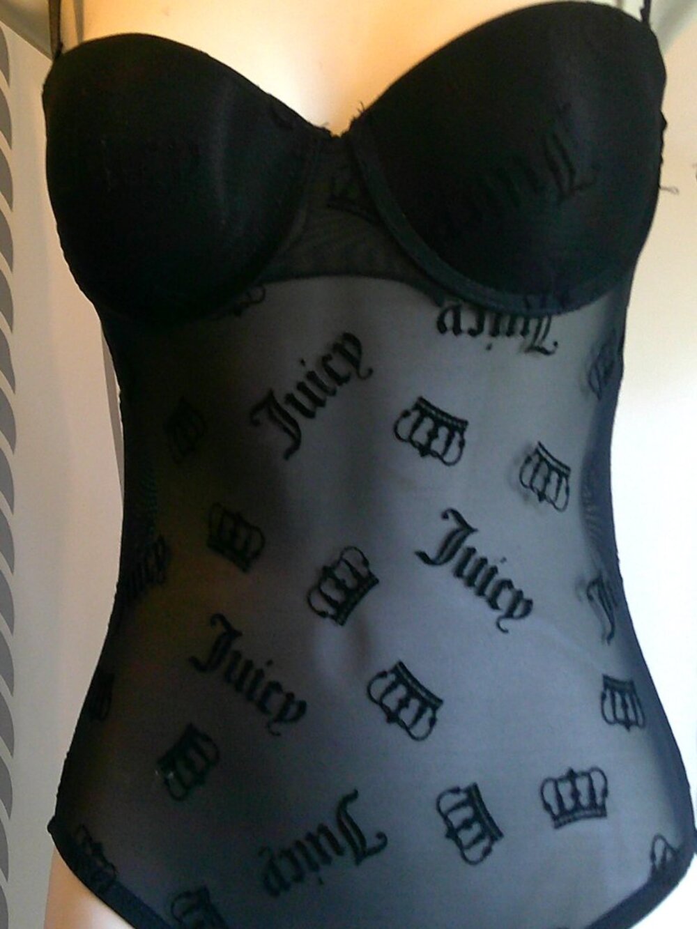 "Juicy Couture" Push-Up Bodysuit Underwire Cups/Velvet Juicy Print Sz S